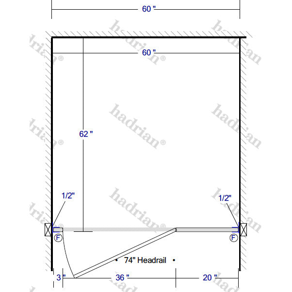 Hadrian Toilet Partition, 1 ADA Between Wall Compartment, Stainless Steel, 60"W x 62"D - BWADA-SS-HADRIAN