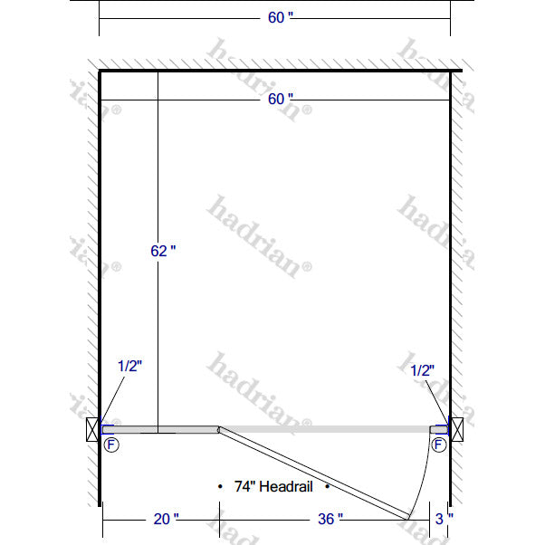 Hadrian Toilet Partition, 1 ADA Between Wall Compartment, Stainless Steel, 60"W x 62"D - BWADA-SS-HADRIAN