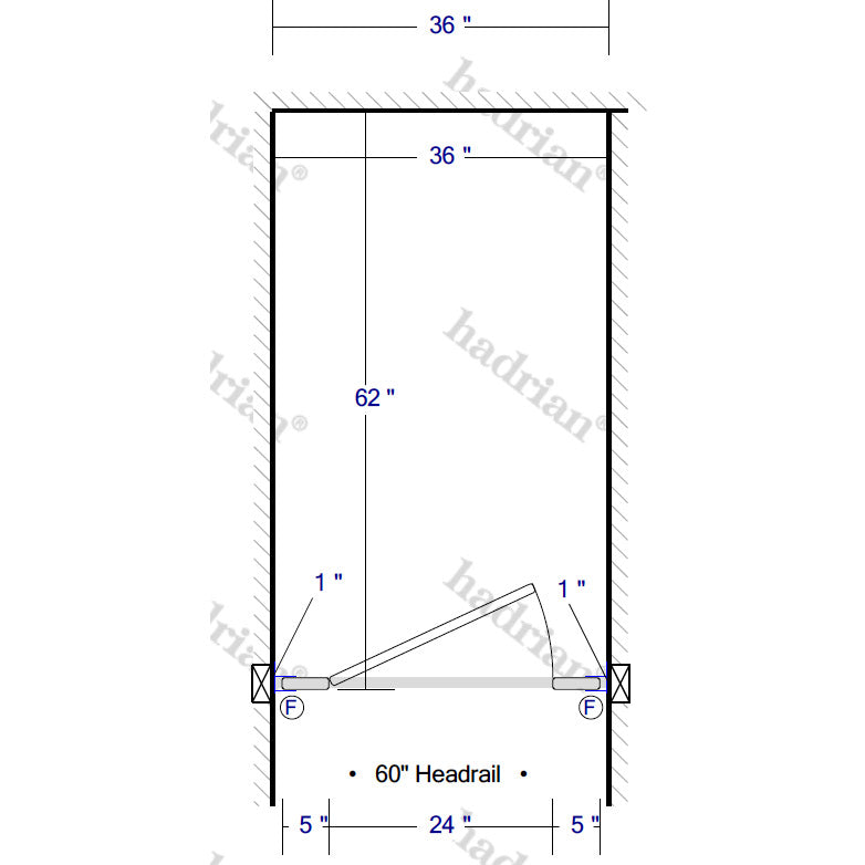 Hadrian Toilet Partition, 1 Between Wall Compartment, Stainless Steel, 36"W x 62"D - BW13660-SS-HADRIAN