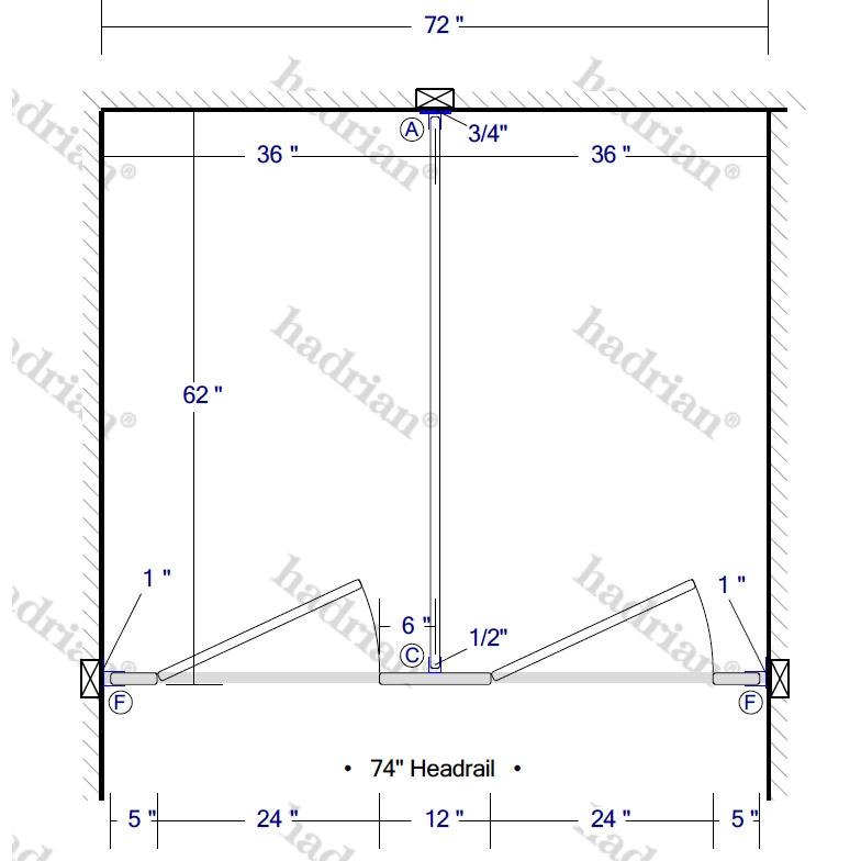 Hadrian Toilet Partition, 2 Between Wall Compartments, Plastic, 72"W x 62"D - BW23660-PL-HADRIAN