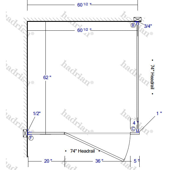 Hadrian Toilet Partition, 1 ADA In Corner Compartment, Stainless Steel, 60"W x 62"D - ICADA-SS-HADRIAN