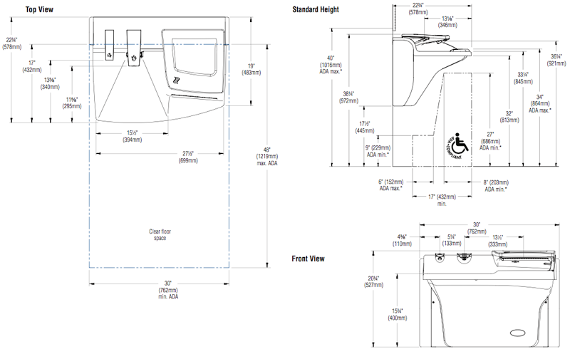 Bradley Advocate AV30 Lavatory, 1 Station, 3-in-1 Sink