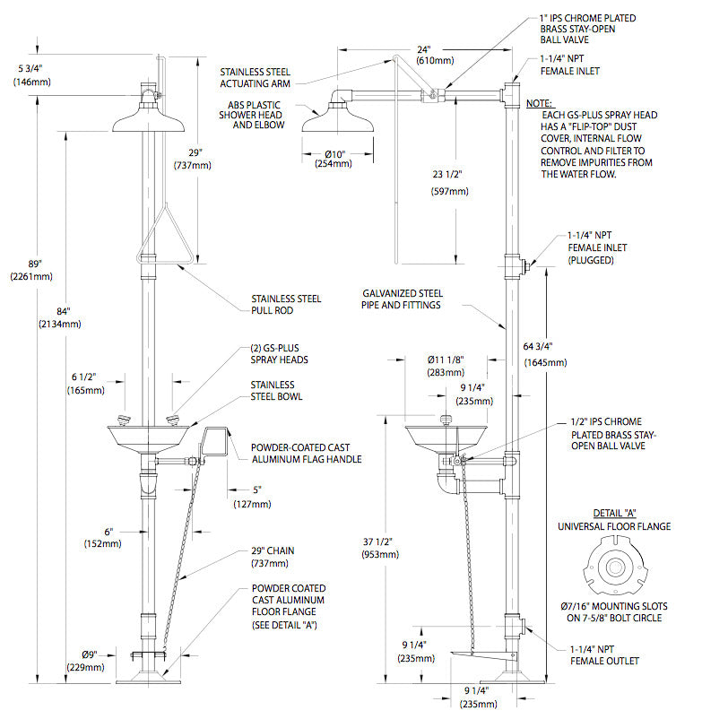 Guardian G1902HFC Safety Station with Eyewash Station, Hand/Foot Control, Stainless Steel Bowl