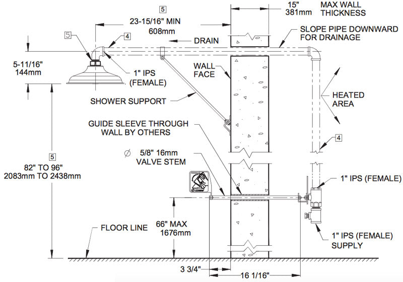 Haws 8111FP Freeze Resistant AXION MSR Drench Shower w/ Plastic Shower Head