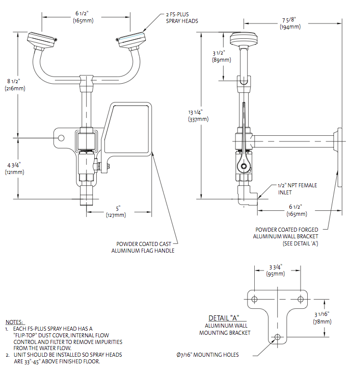 Guardian G1771 Eye/Face Wash Station, Wall Mounted, Less Bowl