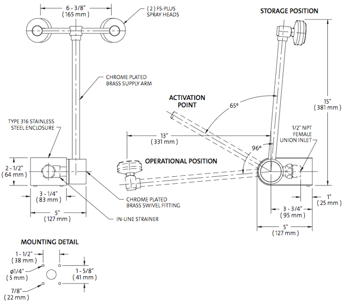 Guardian G1778 Eye/Face Wash Station, Wall Mounted AutoFlow Swing-Down