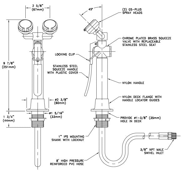 Guardian G5022 Emergency Eyewash/Drench Hose Unit, Deck Mounted