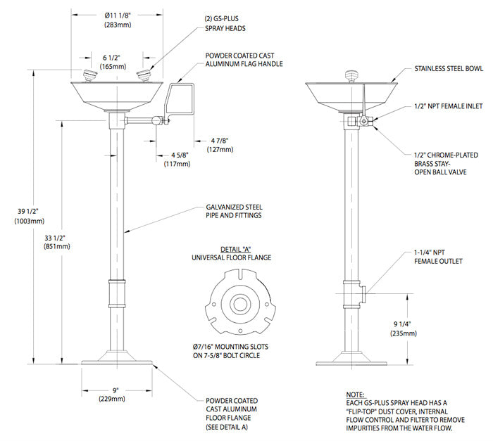 Guardian G1825 Eyewash Station, Pedestal Mounted, Stainless Steel Bowl