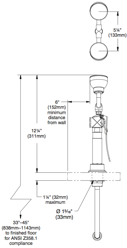 Bradley S19-460EFW Deck Mount Eyewash Hand-Held Drench Hose, Double