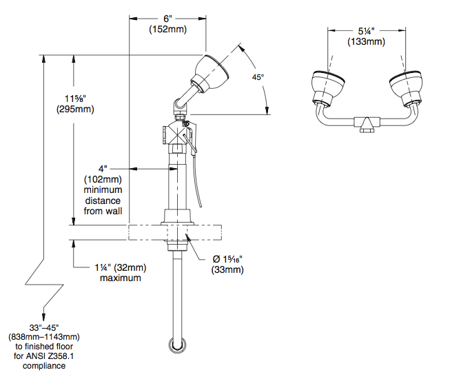 Bradley S19-465EFW Deck Mount Eyewash Hand-Held Drench Hose, Double